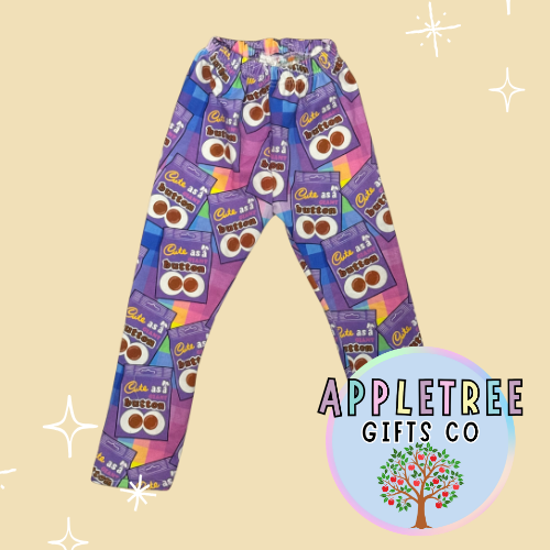 Cute as a button leggings Appletree Gifts Co