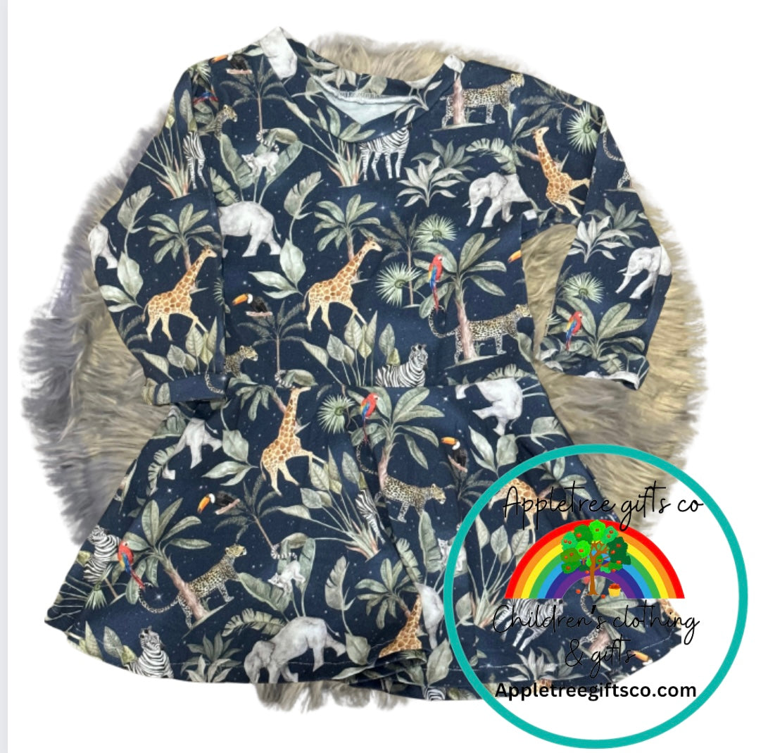 Midnight jungle safar animal doodle dress