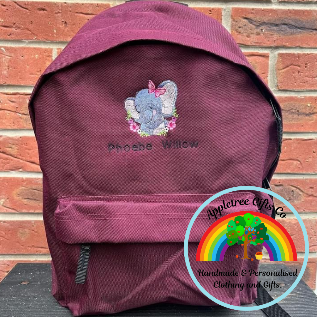 Embroidered Personalised Elephant Backpack