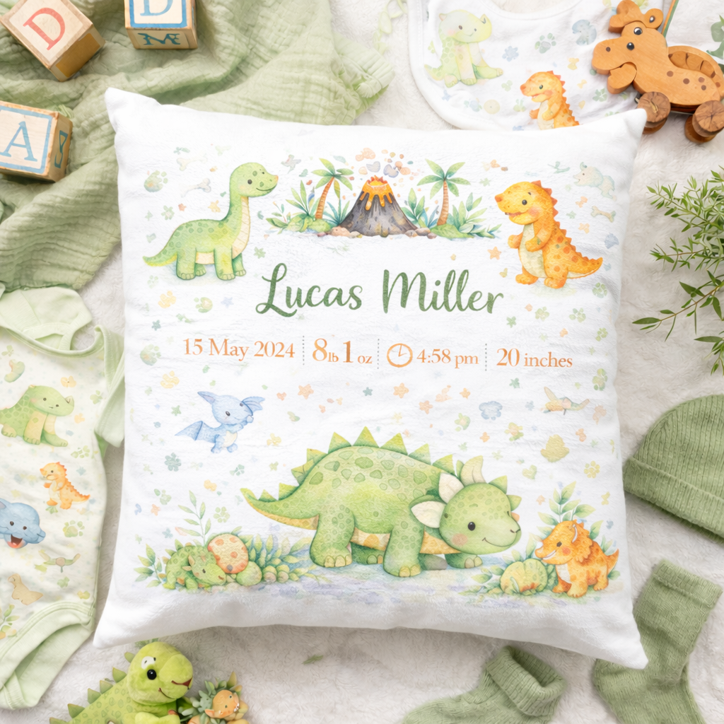 Personalised Dinosaur Birth Cushion