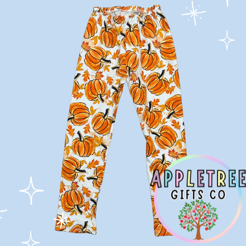 Floral orange pumpkins Leggings - Appletree Gifts Co